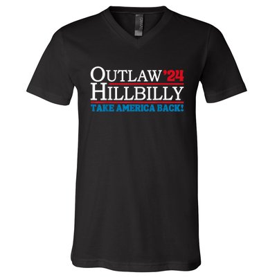 Trump Vance 2024 Outlaw Hillbilly Take America Back Us Flag Vintage Elections V-Neck T-Shirt