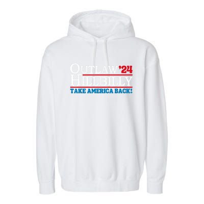 Trump Vance 2024 Outlaw Hillbilly Take America Back Us Flag Vintage Elections Garment-Dyed Fleece Hoodie