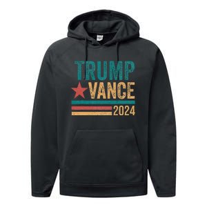 Trump Vance 2024 Retro Stripe Trump Jd Vance Performance Fleece Hoodie