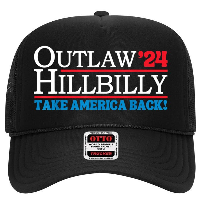 Trump Vance 2024 Outlaw Hillbilly Us Flag Vintage High Crown Mesh Back Trucker Hat