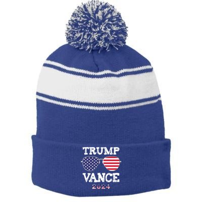 Trump Vance 2024 President Trump Supporter Reelection Stripe Pom Pom Beanie