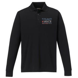 Trump Vance 2024 Retro Featuring Trump And Jd Vance Performance Long Sleeve Polo