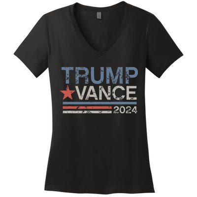 Trump Vance 2024 Retro Featuring Trump And Jd Vance Women's V-Neck T-Shirt