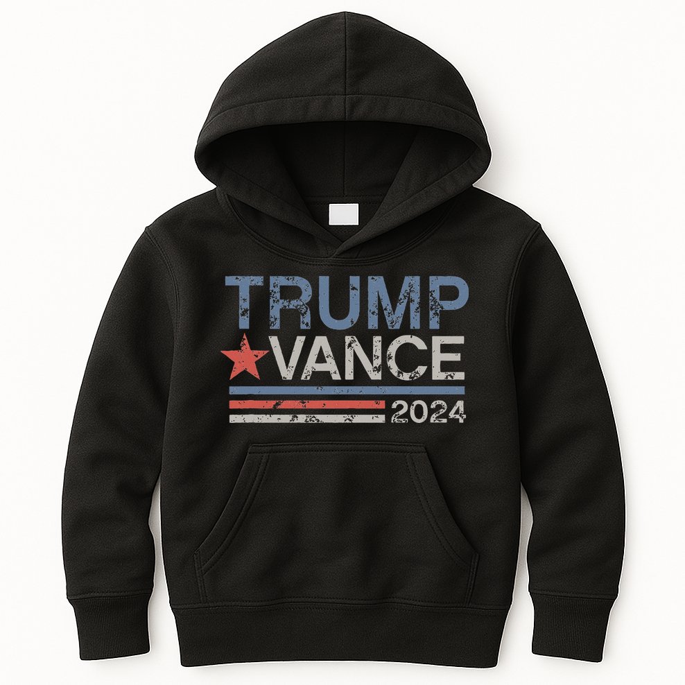 Trump Vance 2024 Retro Featuring Trump And Jd Vance Kids Hoodie