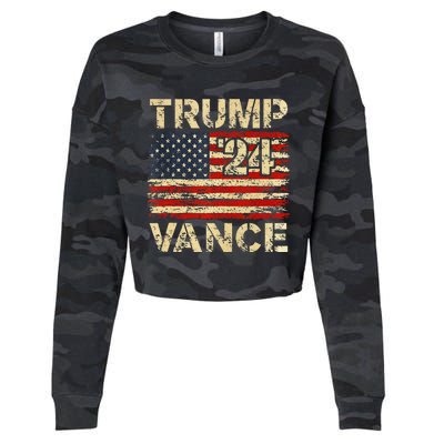 Trump Vance 24 American Flag Cropped Pullover Crew