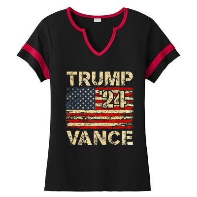 Trump Vance 24 American Flag Ladies Halftime Notch Neck Tee