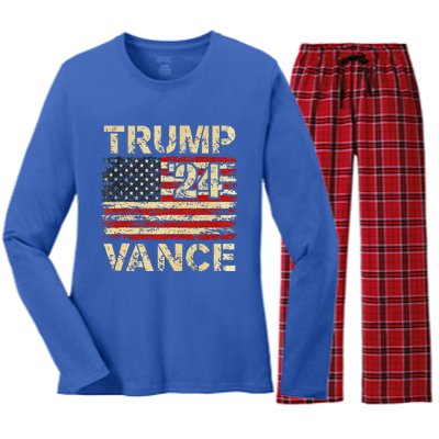 Trump Vance 24 American Flag Women's Long Sleeve Flannel Pajama Set 