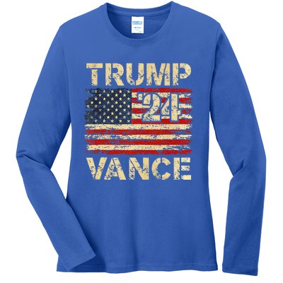 Trump Vance 24 American Flag Ladies Long Sleeve Shirt