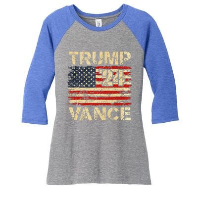 Trump Vance 24 American Flag Women's Tri-Blend 3/4-Sleeve Raglan Shirt