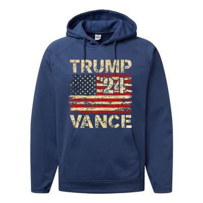 Trump Vance 24 American Flag Performance Fleece Hoodie