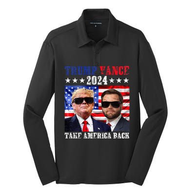 Trump Vance 2024 Take America Back American Flag Silk Touch Performance Long Sleeve Polo