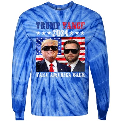 Trump Vance 2024 Take America Back American Flag Tie-Dye Long Sleeve Shirt