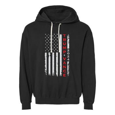 Trump Vance 2024 Vintage Subdued Vertical Flag Garment-Dyed Fleece Hoodie