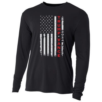 Trump Vance 2024 Vintage Subdued Vertical Flag Cooling Performance Long Sleeve Crew