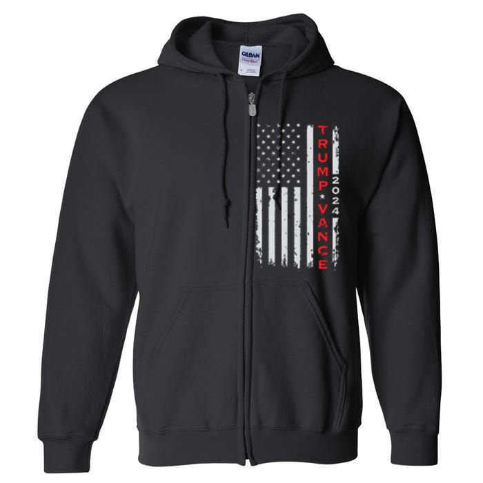 Trump Vance 2024 Vintage Subdued Vertical Flag Full Zip Hoodie