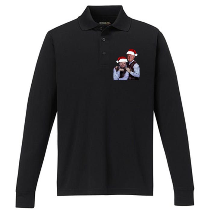 Trump Vance 2024 Brothers Santa Funny Trump Vance Christmas Performance Long Sleeve Polo