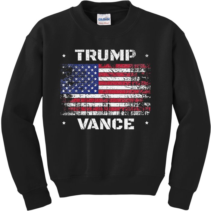 Trump Vance 2024 Distressed Us Flag Election President 2024 Kids Sweatshirt