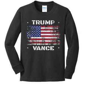 Trump Vance 2024 Distressed Us Flag Election President 2024 Kids Long Sleeve Shirt