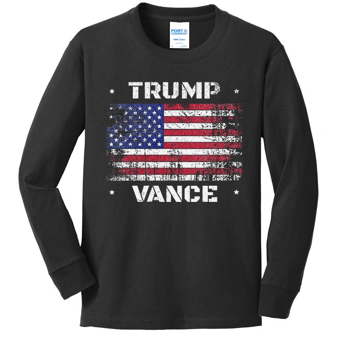 Trump Vance 2024 Distressed Us Flag Election President 2024 Kids Long Sleeve Shirt