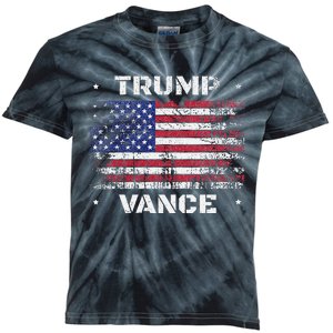 Trump Vance 2024 Distressed Us Flag Election President 2024 Kids Tie-Dye T-Shirt