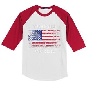 Trump Vance 2024 Distressed Us Flag Election President 2024 Kids Colorblock Raglan Jersey