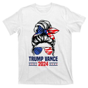 Trump Vance 2024 Messy Bun Us Flag 2024 Election T-Shirt