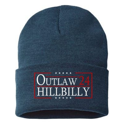 Trump Vance 24 Outlaw Hillbilly Us Flag Vintage Sustainable Knit Beanie