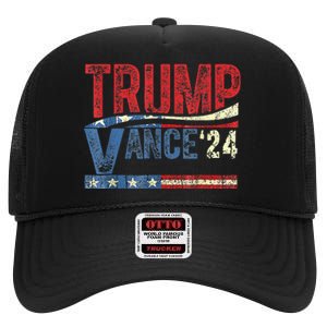 Trump Vance 2024 Retro Stripe Trump Jd Vance High Crown Mesh Back Trucker Hat