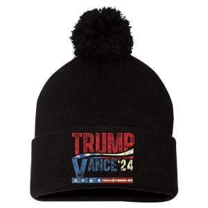 Trump Vance 2024 Retro Stripe Trump Jd Vance Pom Pom 12in Knit Beanie