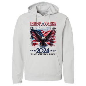 Trump Vance 2024 Take America Back Eagle Flag Performance Fleece Hoodie