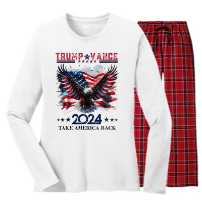 Trump Vance 2024 Take America Back Eagle Flag Women's Long Sleeve Flannel Pajama Set 