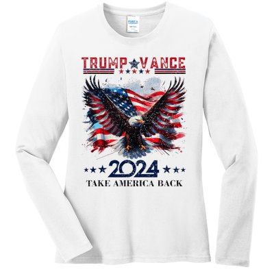 Trump Vance 2024 Take America Back Eagle Flag Ladies Long Sleeve Shirt