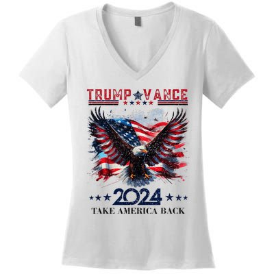 Trump Vance 2024 Take America Back Eagle Flag Women's V-Neck T-Shirt