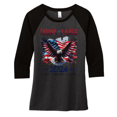 Trump Vance 2024 Take America Back Eagle Flag Women's Tri-Blend 3/4-Sleeve Raglan Shirt