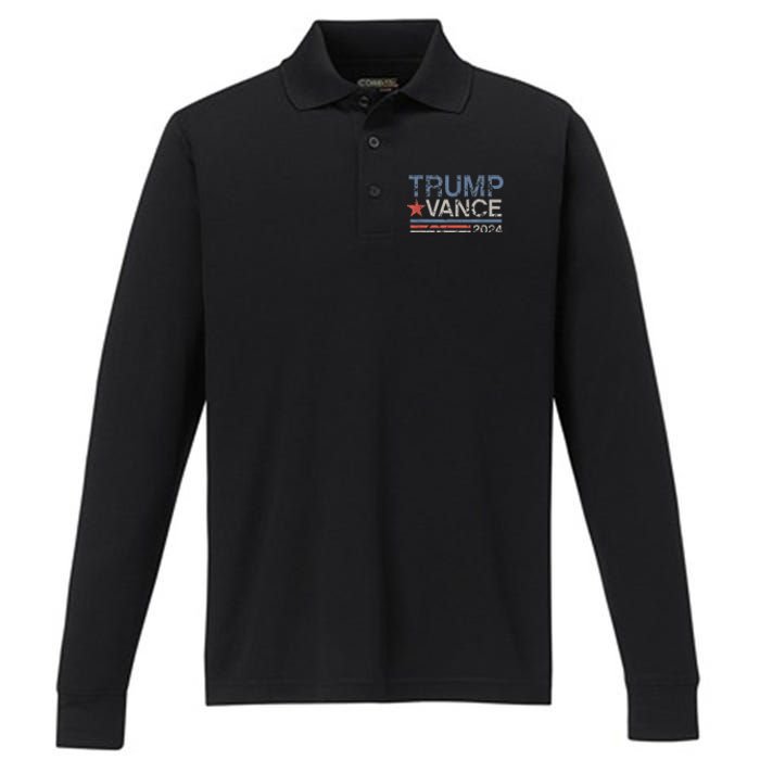 Trump Vance 2024 Retro Stripe Trump Jd Vance Performance Long Sleeve Polo