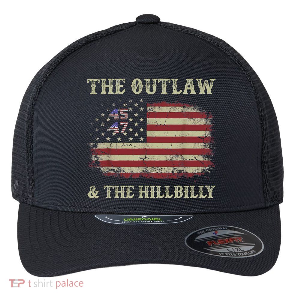 Trump Vance 2024 Donald Trump J.D. Vance Outlaw & Hillbilly Flexfit Unipanel Trucker Cap