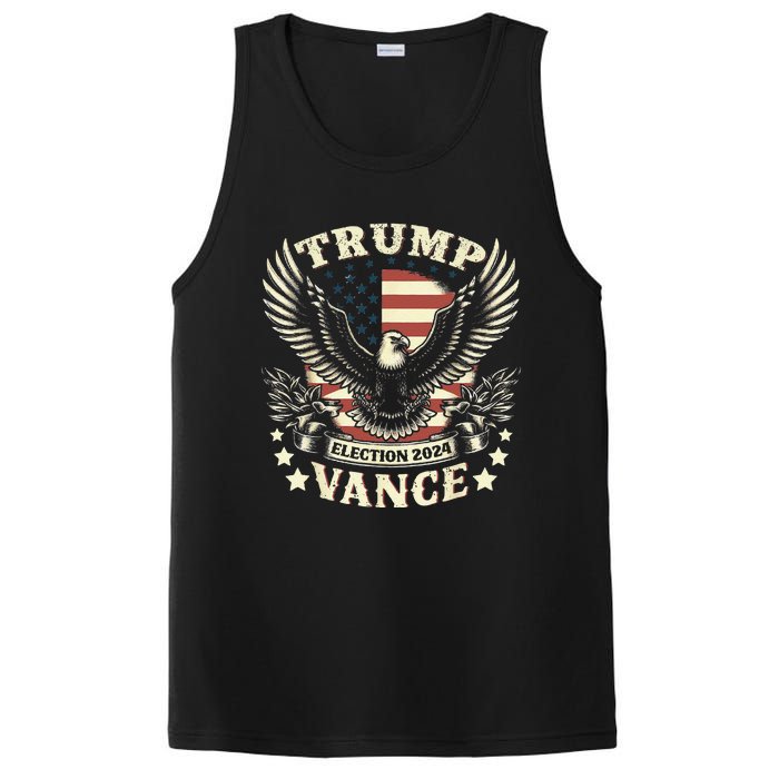 Trump Vance 2024 Vote Trump Retro Vintage Usa Flag Patriotic PosiCharge Competitor Tank