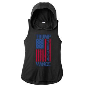 Trump Vance 2024 Election American Flag Ladies PosiCharge Tri-Blend Wicking Draft Hoodie Tank