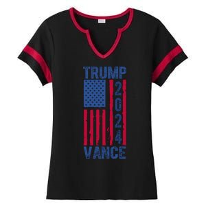 Trump Vance 2024 Election American Flag Ladies Halftime Notch Neck Tee