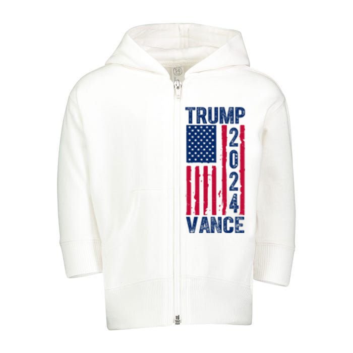 Trump Vance 2024 Election American Flag Toddler Zip Fleece Hoodie