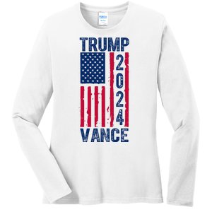 Trump Vance 2024 Election American Flag Ladies Long Sleeve Shirt