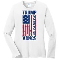 Trump Vance 2024 Election American Flag Ladies Long Sleeve Shirt