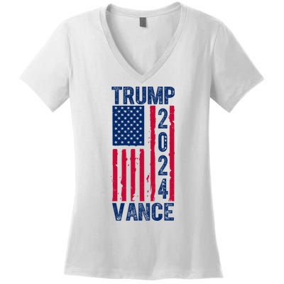 Trump Vance 2024 Election American Flag Women's V-Neck T-Shirt