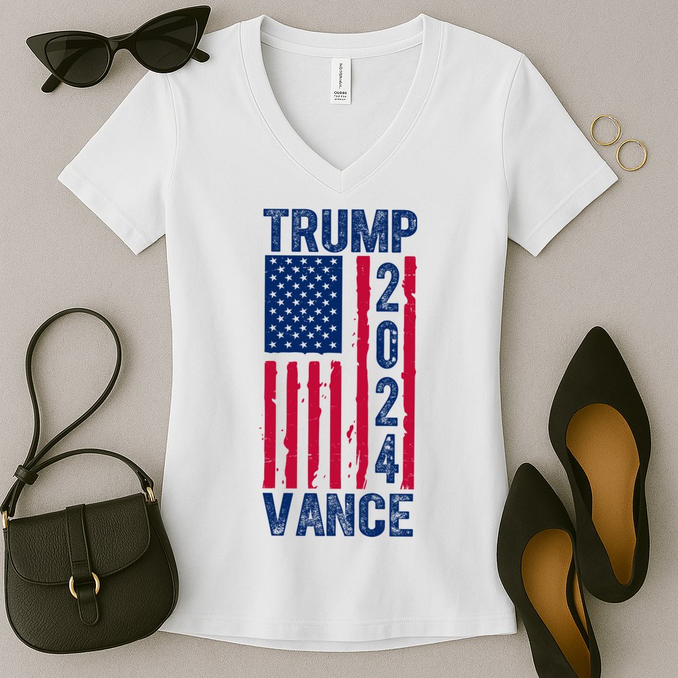 Trump Vance 2024 Election American Flag Women's V-Neck T-Shirt