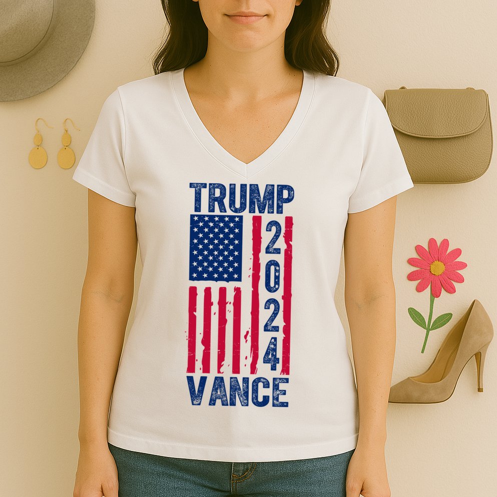 Trump Vance 2024 Election American Flag Women's V-Neck T-Shirt