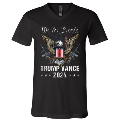 Trump Vance 2024 Us Flag Vintage Election President 2024 V-Neck T-Shirt