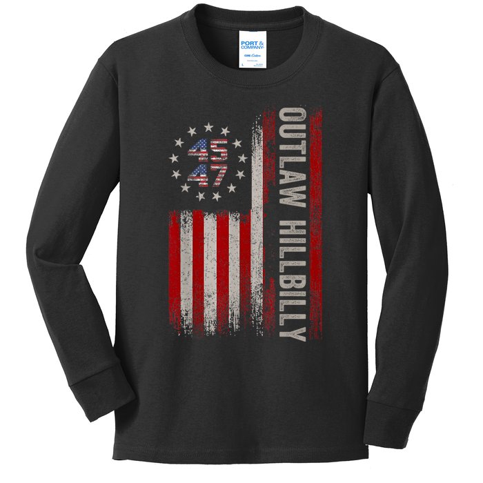 Trump Vance 2024 Donald Trump J.D. Vance Outlaw Hillbilly Kids Long Sleeve Shirt