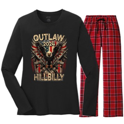 Trump Vance 24 Outlaw Hillbilly Us Flag Vintage Premium Women's Long Sleeve Flannel Pajama Set 