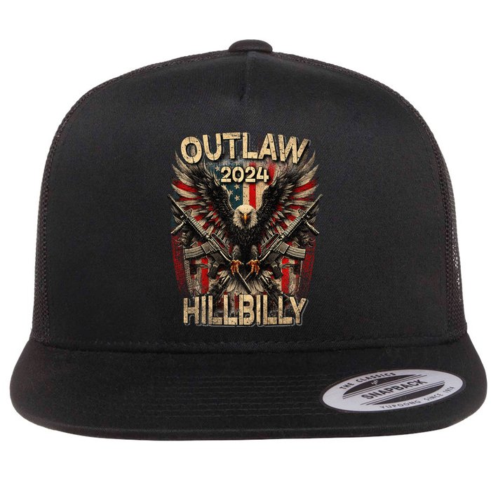 Trump Vance 24 Outlaw Hillbilly Us Flag Vintage Premium Flat Bill Trucker Hat