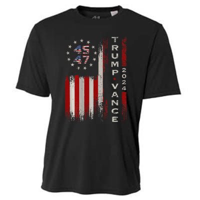 Trump Vance 2024 Vintage Subdued Vertical Flag Cooling Performance Crew T-Shirt